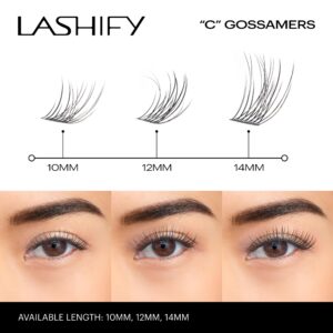 Lashify Curl 12mm Gossamer DIY Eyelash Extensions Refill, Black, Easy False Eyelashes for a Natural Look