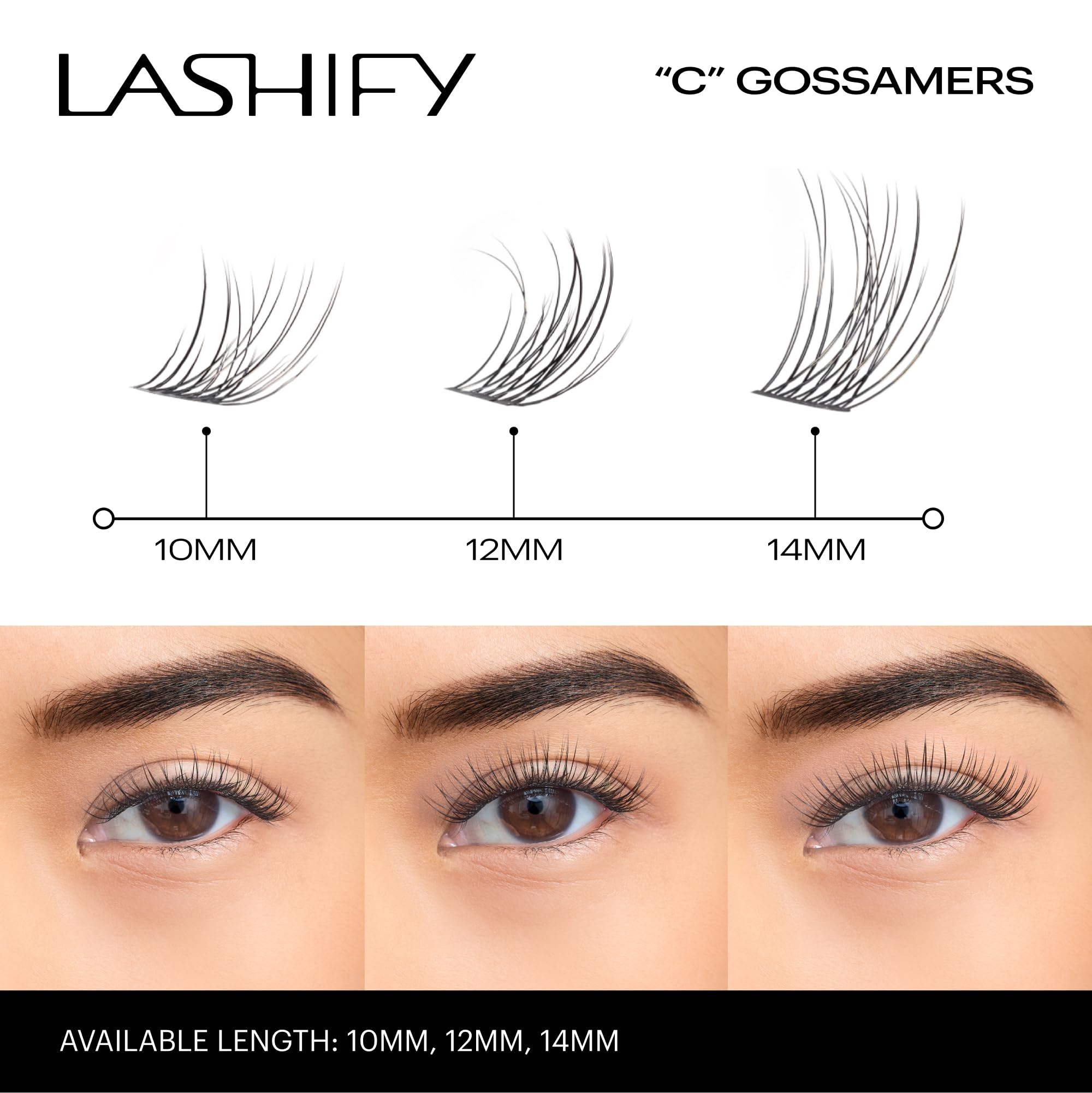 Lashify Curl 12mm Gossamer DIY Eyelash Extensions Refill, Black, Easy False Eyelashes for a Natural Look