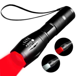 yzyoe rechargeable red light flashlight，tactical flashlights， 2 in 1 white lights and led red hunting light，2 modes, coon hunting lights， detector,night observation, astronomy, aviation.