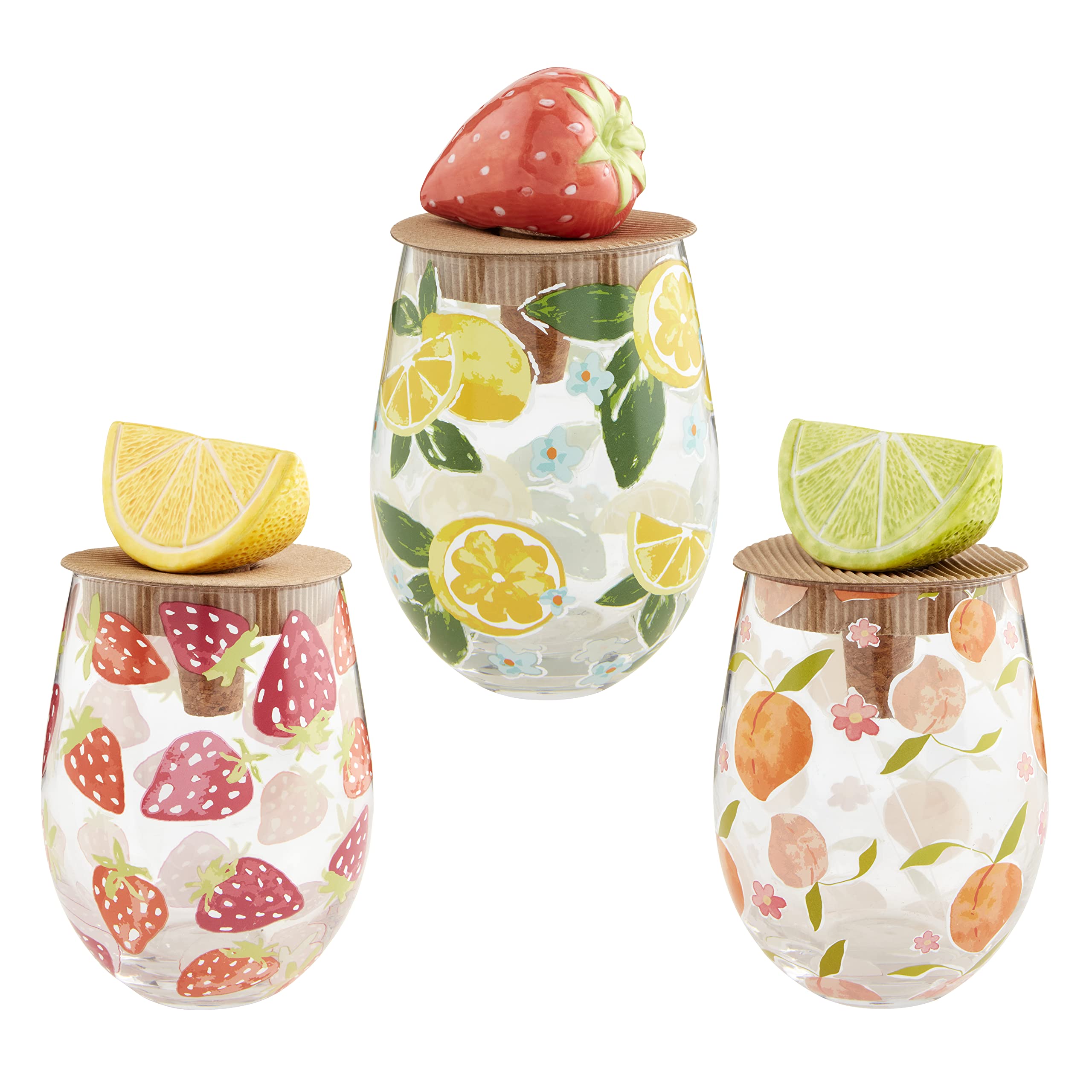 Mud Pie Lemon Fruit Wine Glass Set 16oz