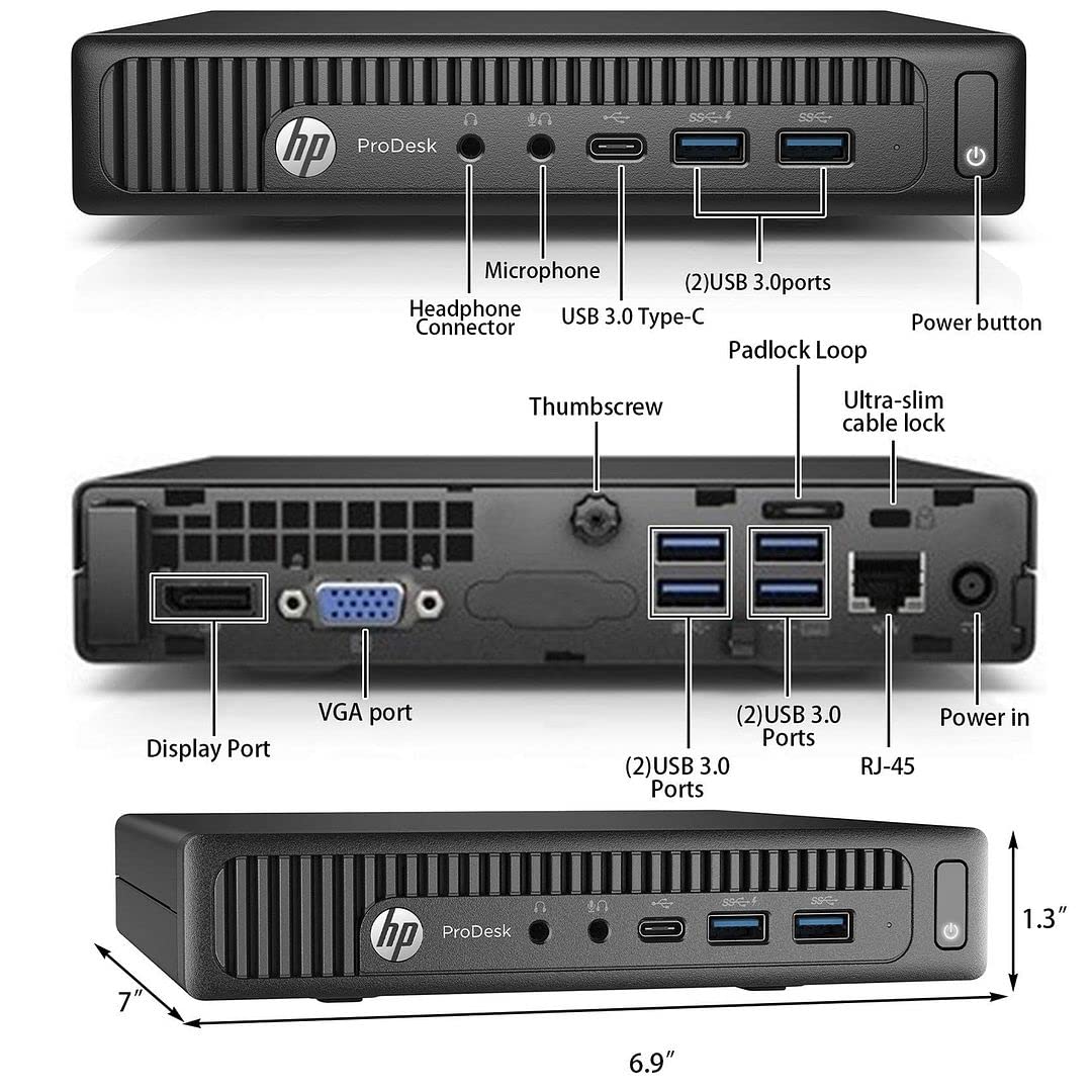 HP ProDesk 600 G2 Refurbished Tiny Desktop Computers Mini PC,i7 Micro 32GB Ram 2TB SSD,AX210 Built-in WiFi,Dual Monitor Support,HDMI,VGA,DP,Win10 Pro,Wireless K&M Brand TJJ Mouse Pad(Renewed)