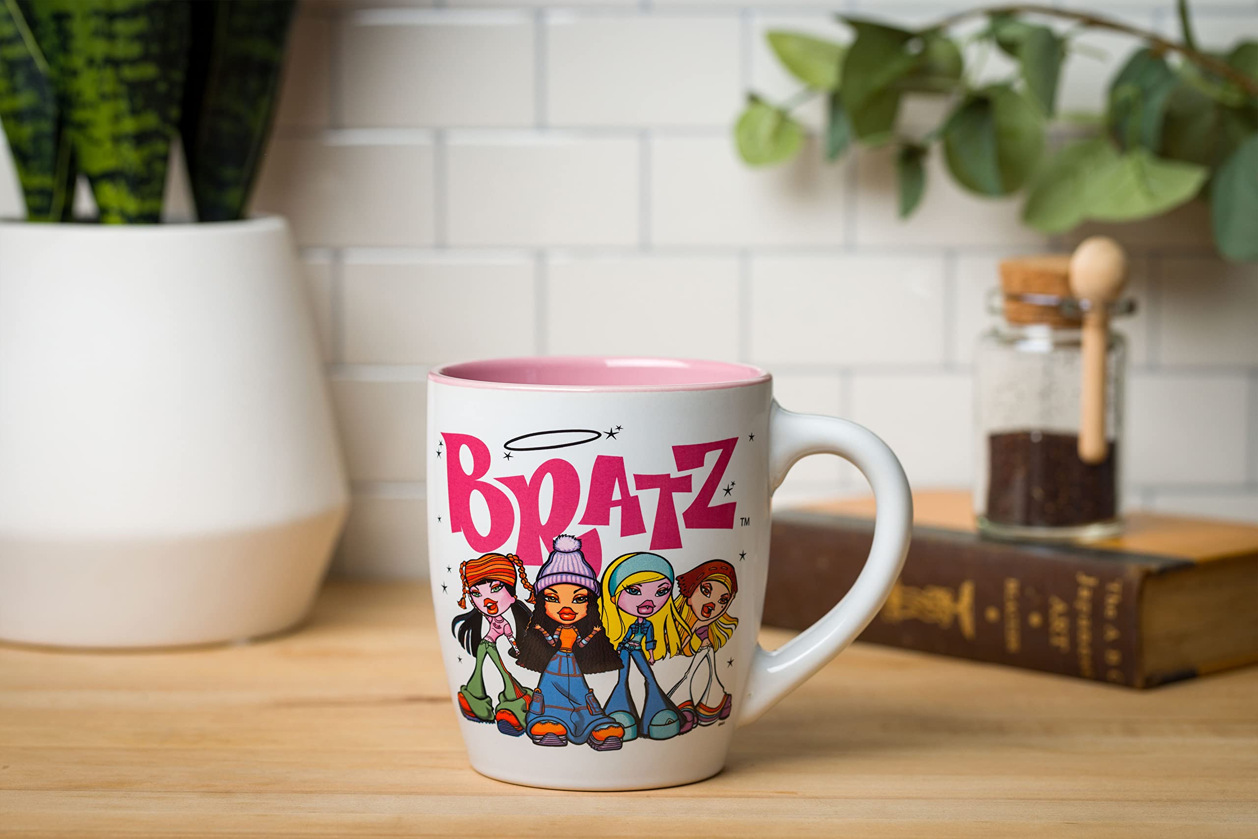 Silver Buffalo Bratz Logo and Group Jumbo Curved Ceramic Mug, 25 Ounces