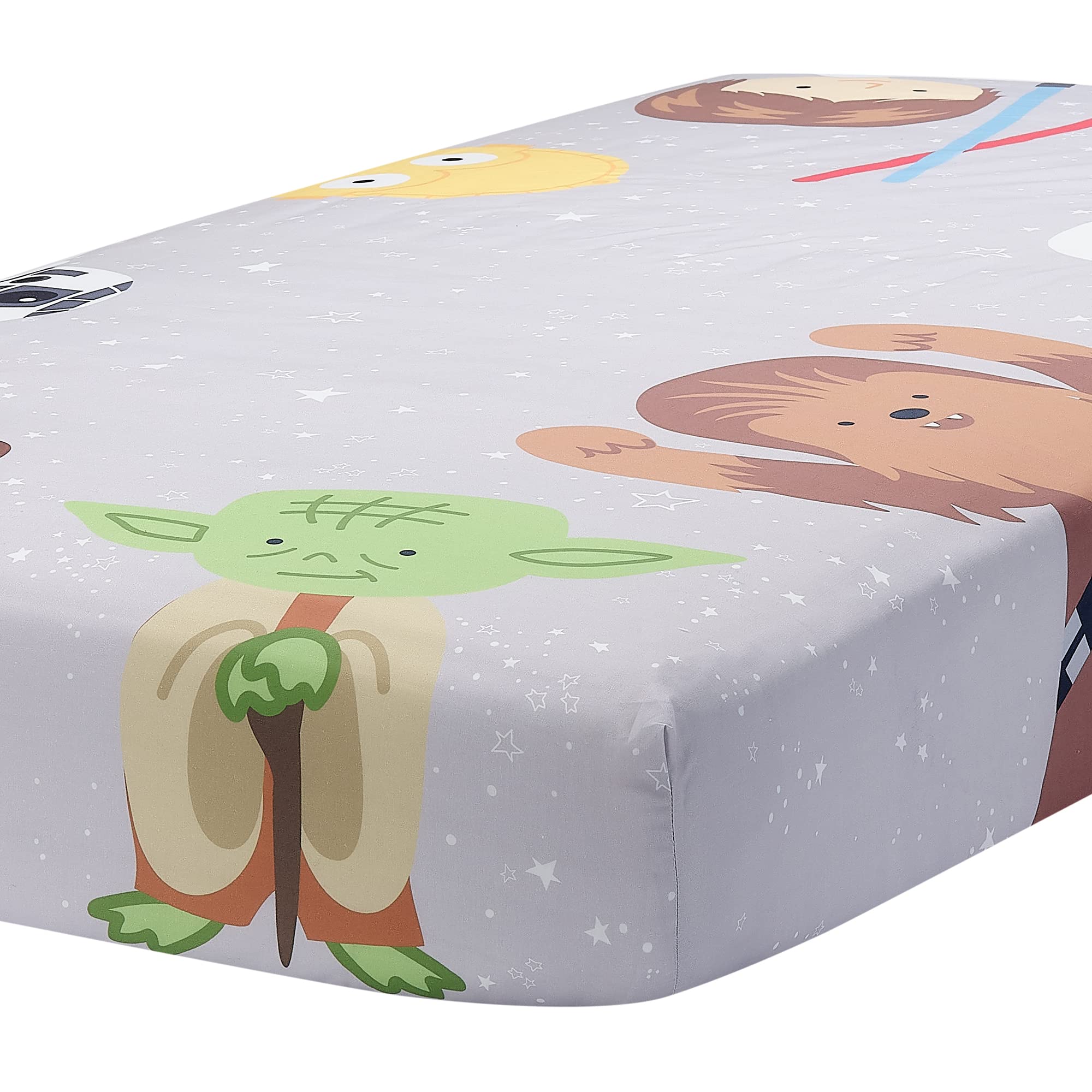 Lambs & Ivy Star Wars Galaxy Cotton Fitted Crib Sheet - Yoda/Darth Vader/R2D2