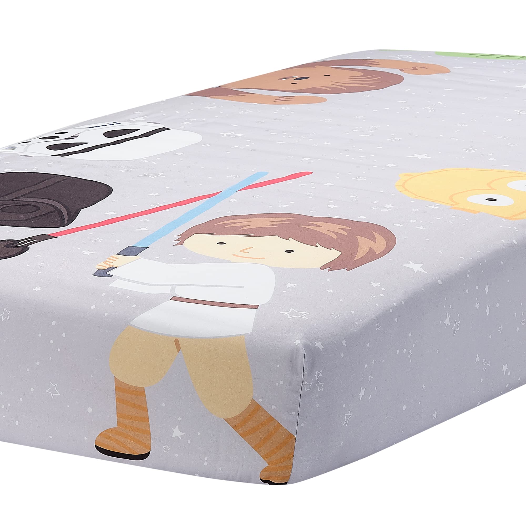 Lambs & Ivy Star Wars Galaxy Cotton Fitted Crib Sheet - Yoda/Darth Vader/R2D2