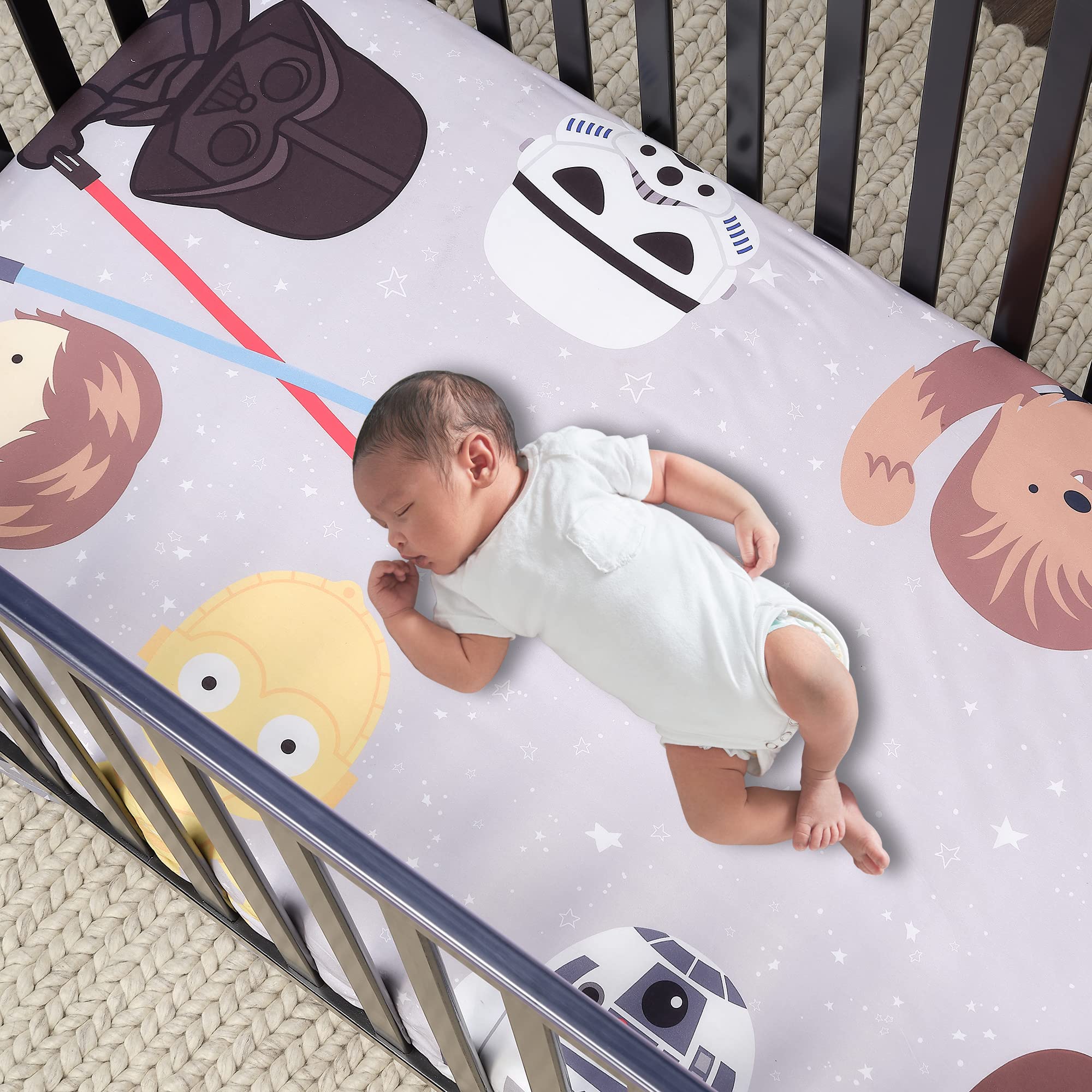 Lambs & Ivy Star Wars Galaxy Cotton Fitted Crib Sheet - Yoda/Darth Vader/R2D2