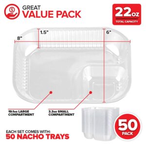 22oz Plastic Nacho Trays (50 Pack) Large Disposable Tray for Nachos & Cheese Dip, Concession Stand Supplies, Movie Night Snacks for Kids, Carnival Party Decorations, Food Boats, Snack Containers