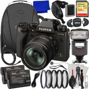 ultimaxx advanced fujifilm x-t5 with 18-55mm lens (black) bundle - includes: 128gb extreme memory card, universal speedlite, 2x replacement batteries, camera backpack & much more (35pc bundle)