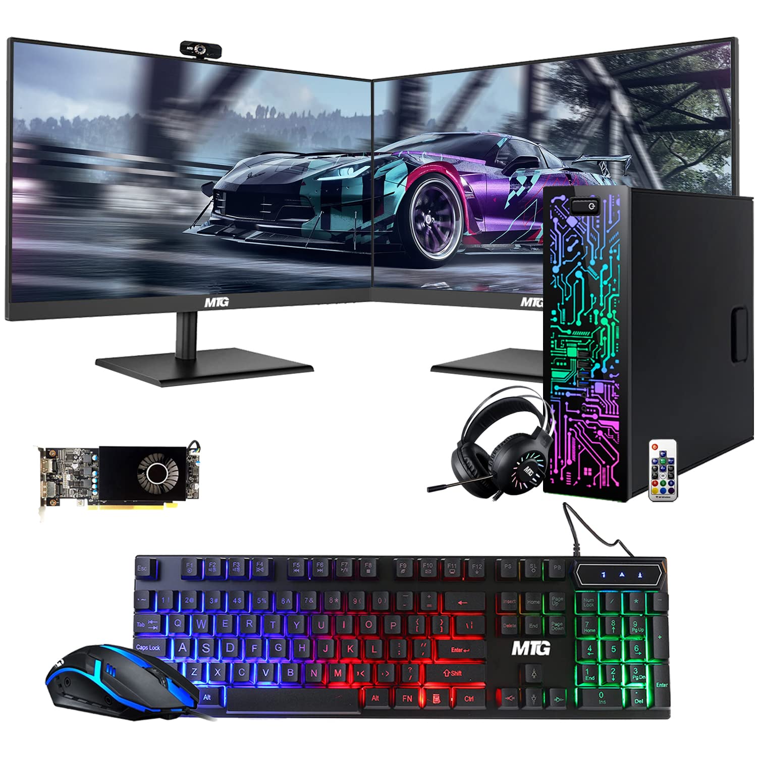 TechMagnet Gaming Desktop PC, Intel Core i7-4770 Zeus, RX 550 Graphics, 16GB RAM, 240GB SSD, MTG New 27 Inch Dual Monitor, RGB Keyboard Mouse, RGB Headphone, Webcam, Win 10 Pro (Renewed)