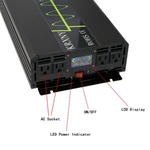 KRXNY 2000W Off Grid Pure Sine Wave Power Inverter 48V DC to 120V AC 60HZ with LCD Display USB Port