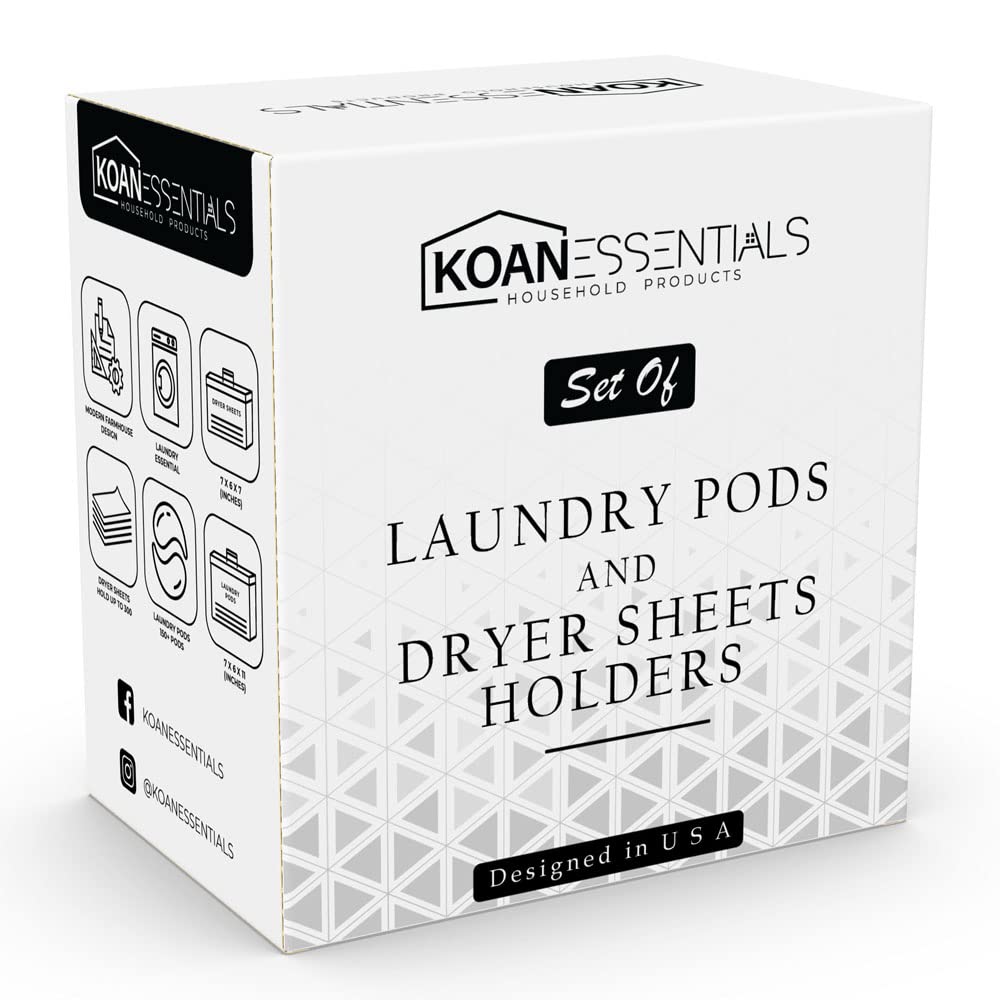 KOANEssentials Farmhouse Metal Laundry Pods Container with Dryer Sheet Holder for Laundry Room Organization and Storage, Farmhouse Decor, Eco Frendly,Holds 200 Laundry Pods and 300 Dryer Sheets