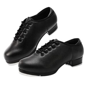 Women's Leather Jazz Tap Dance Shoes for Adult Girls, Black 7.5 M US