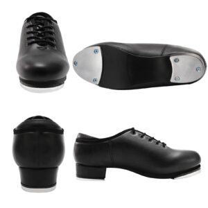 Women's Leather Jazz Tap Dance Shoes for Adult Girls, Black 7.5 M US