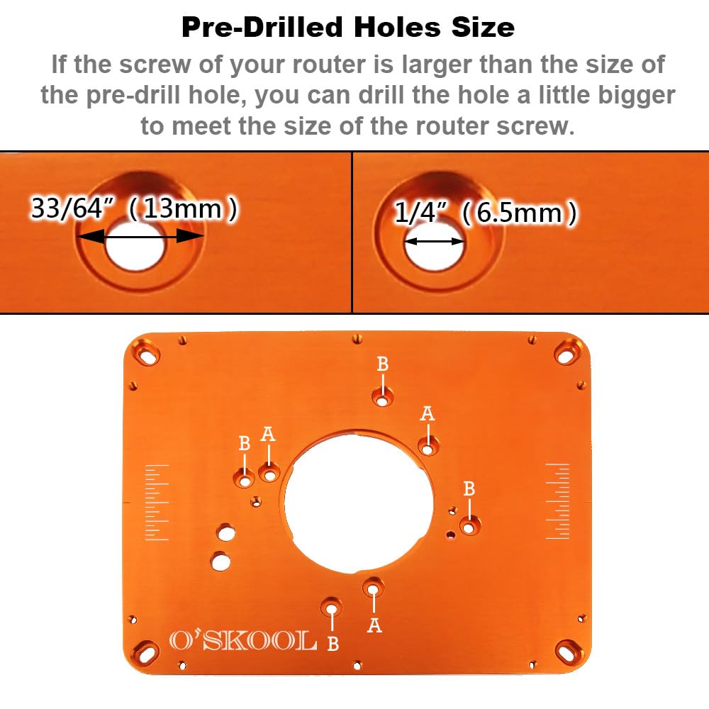 O'SKOOL Precision Aluminum Router Table Insert Plate, Router Templates With Pre-Drilled Adapt to Multiple Routers of Different Model