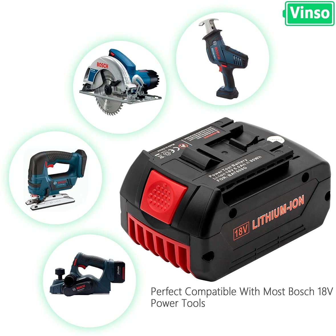 sypousy Bosch 18V Battery, BAT609 Battery,18V Bosch Replacement Battery,5000mAh Lithium Battery for BAT610G BAT618G BAT619 BAT621 BAT620 Cordless Power Tool Battery (2)