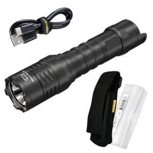 nitecore p23i tactical flashlight, 3000 lumen usb-c rechargeable long throw super bright with lumentac organizer