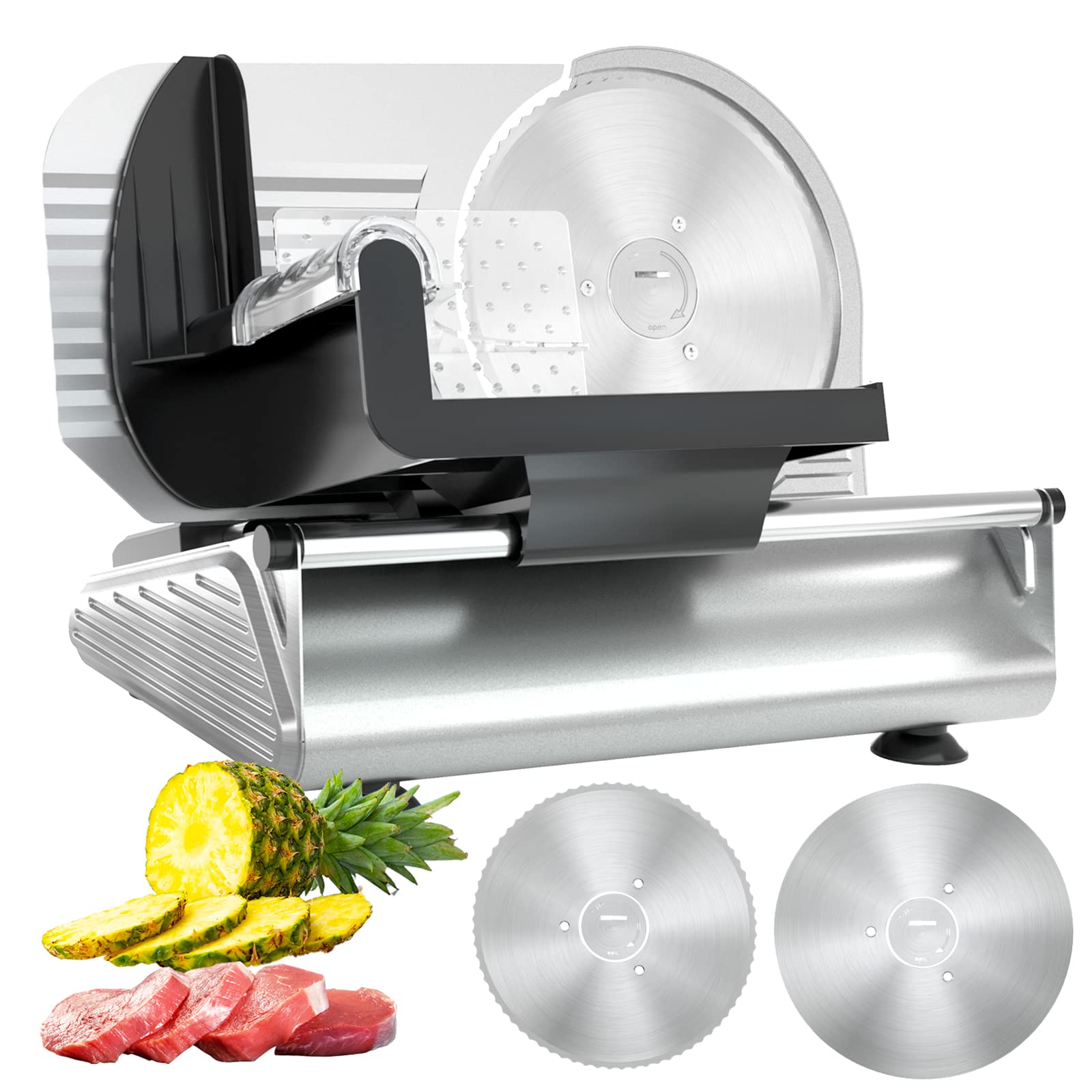 Skyehomo Meat Slicer, Electric Food Slicer for Home Use Meat Slicer Machine with Two Removable 7.5-Inch Stainless Steel Blade,150W, Cut Frozen Meat Deli Meat Cheese Bread Fruit Vegetable