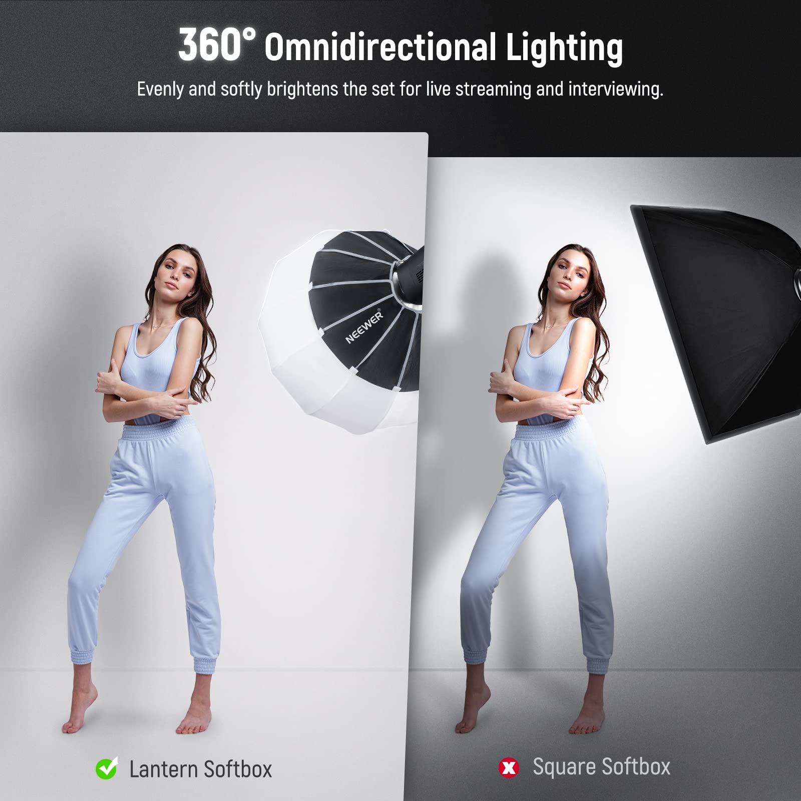 NEEWER 20"/50cm Lantern Softbox One Step Quick Release, 360° Light Diffuser with Skirt, Bowens Mount for Video Light CB60 CB100 CB150 Compatible with Aputure Light 600d Amaran 60x Godox SL60W, NS50L