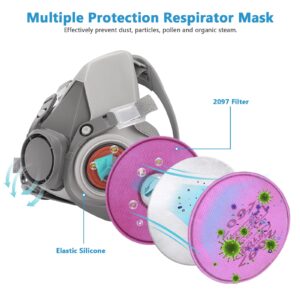 KAMZSZMF Half Facepiece with 4pcs 2097 Filter and Goggles, Reusable Respirator Mask Used for Epoxy resin, Dust, Paint, Organic Vapors, Welding, Grinding, Cutting