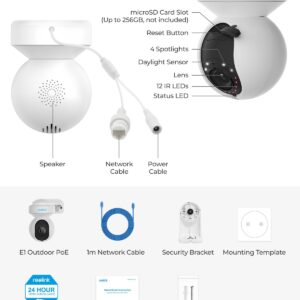 REOLINK E1 Outdoor PoE - 4K PTZ Outdoor Home Security System, PoE IP Camera with 3X Optical Zoom & Auto Tracking, 355° Pan & 50° Tilt, Color Night Vision, Human/Vehicle/Pet Detection, 2 Way Talk