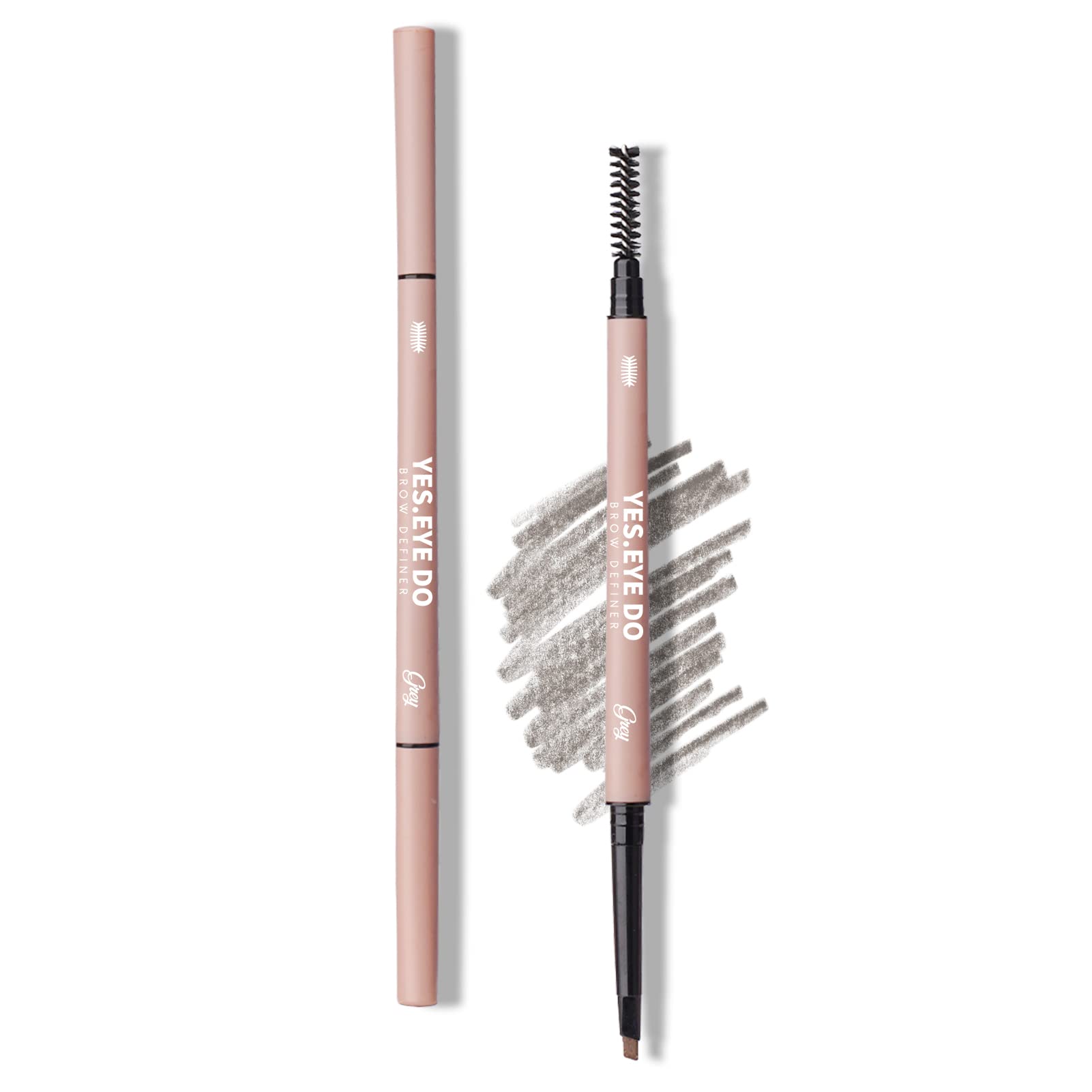 Eyebrow Pencil for Older Women, Dual-Ended Brow Liner Pen with Spoolie, Micro Triangle Tip Eye Brow Filler Pen for Brow Lamination Effect, Hair-Like Stroke, Gray, YES.EYE DO