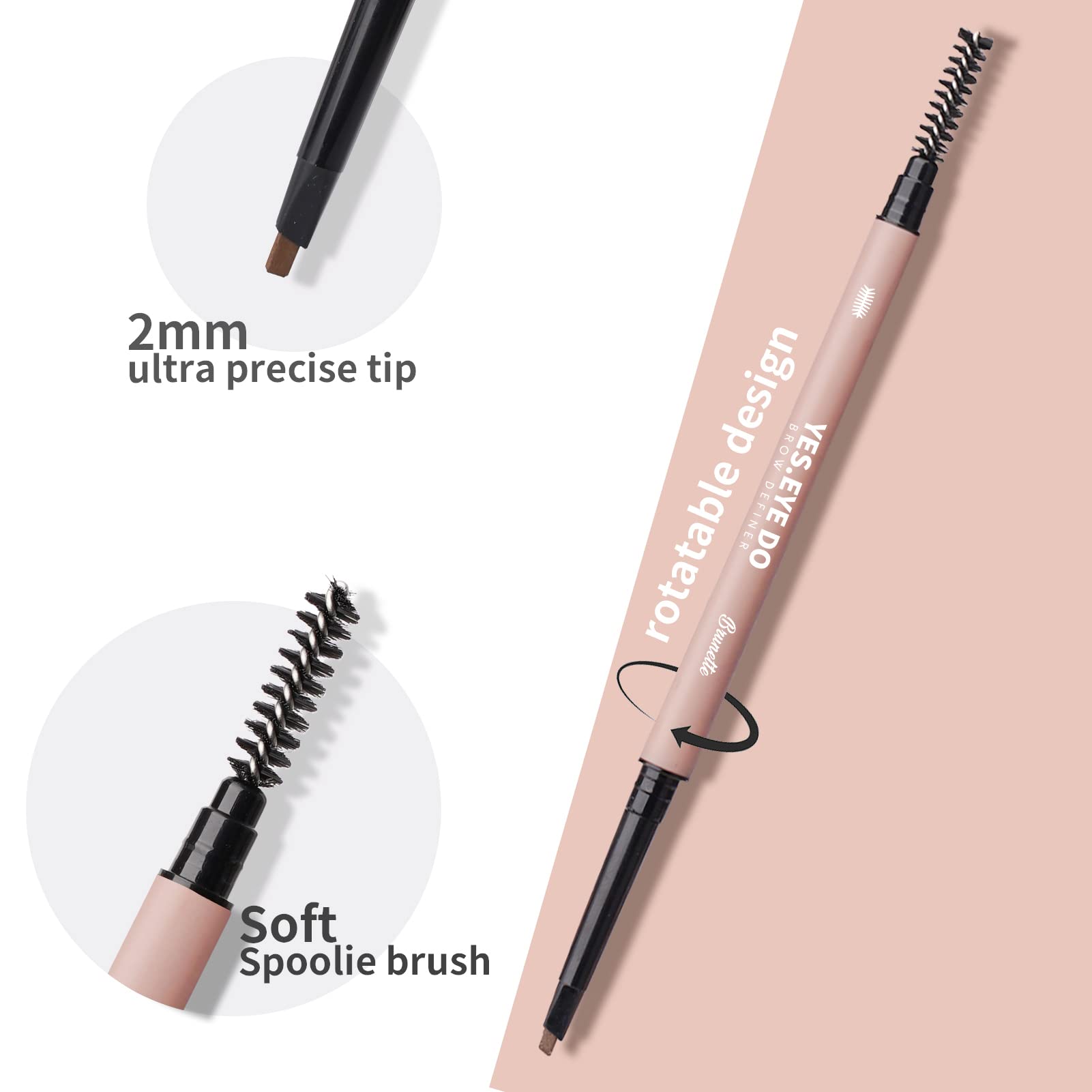 Eyebrow Pencil for Older Women, Dual-Ended Brow Liner Pen with Spoolie, Micro Triangle Tip Eye Brow Filler Pen for Brow Lamination Effect, Hair-Like Stroke, Gray, YES.EYE DO