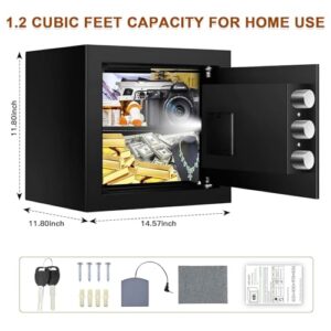 1.5 Cubic Feet Home Safe Fireproof Waterproof, Digital Home Security Safe Box with Electronic Keypad & Keys, Personal Home Safe for Firearm Medicine Money Documents Valuables