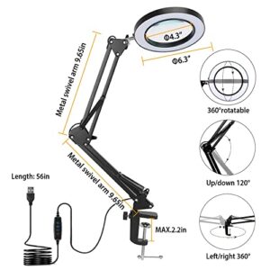 Magnifying Glass With Light And Stand, Moclever 8x Magnifying Lamp, 2-In-1 Desk Lamp & Clamp,Craft Lamp With 10 Brightness 3 Modes, Led Lighted Magnifier With Light For Close Work Reading Repair Craft