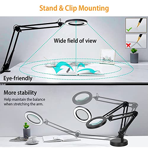 Magnifying Glass With Light And Stand, Moclever 8x Magnifying Lamp, 2-In-1 Desk Lamp & Clamp,Craft Lamp With 10 Brightness 3 Modes, Led Lighted Magnifier With Light For Close Work Reading Repair Craft