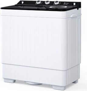 portable washing machine 26lbs capacity, mini twin tub washer compact laundry machine with built-in drain pump, semi-automatic laundry washer 18lbs washer 8lbs spinner for dorms, apartments, rvs