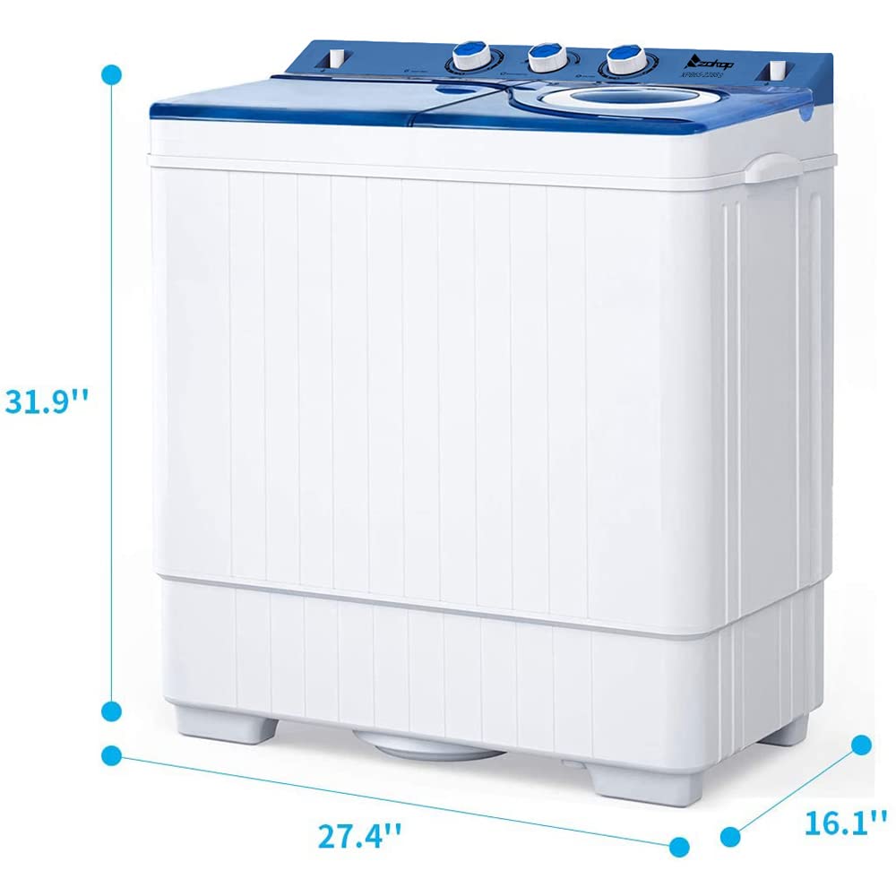 Portable Washing Machine 26lbs Capacity, Mini Twin Tub Washer Compact Laundry Machine with Built-in Drain Pump, Semi-Automatic Laundry Washer 18lbs Washer 8lbs Spinner for Dorms, Apartments, RVs
