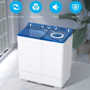 Portable Washing Machine 26lbs Capacity, Mini Twin Tub Washer Compact Laundry Machine with Built-in Drain Pump, Semi-Automatic Laundry Washer 18lbs Washer 8lbs Spinner for Dorms, Apartments, RVs