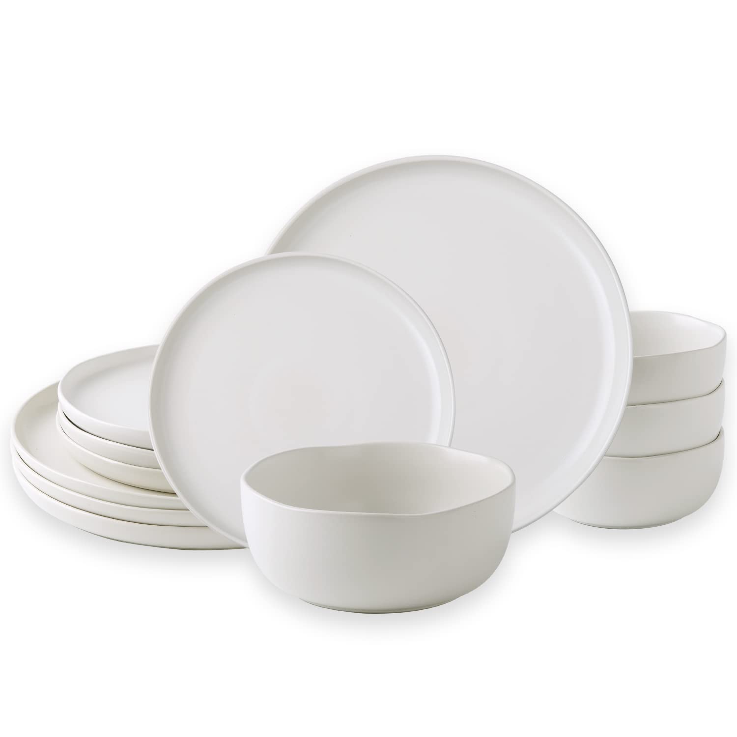 AmorArc Ceramic Dinnerware Sets, Wavy Rim Stoneware Plates and Bowls Sets, Highly Chip and Crack Resistant | Dishwasher & Microwave & Oven Safe Dishes set, Service for 4 (12pc)