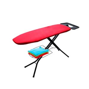 olotu folding ironing board with iron rest and clothes tray, adjustable height at 4 levels, 1 cm thick foam, metal ironing board