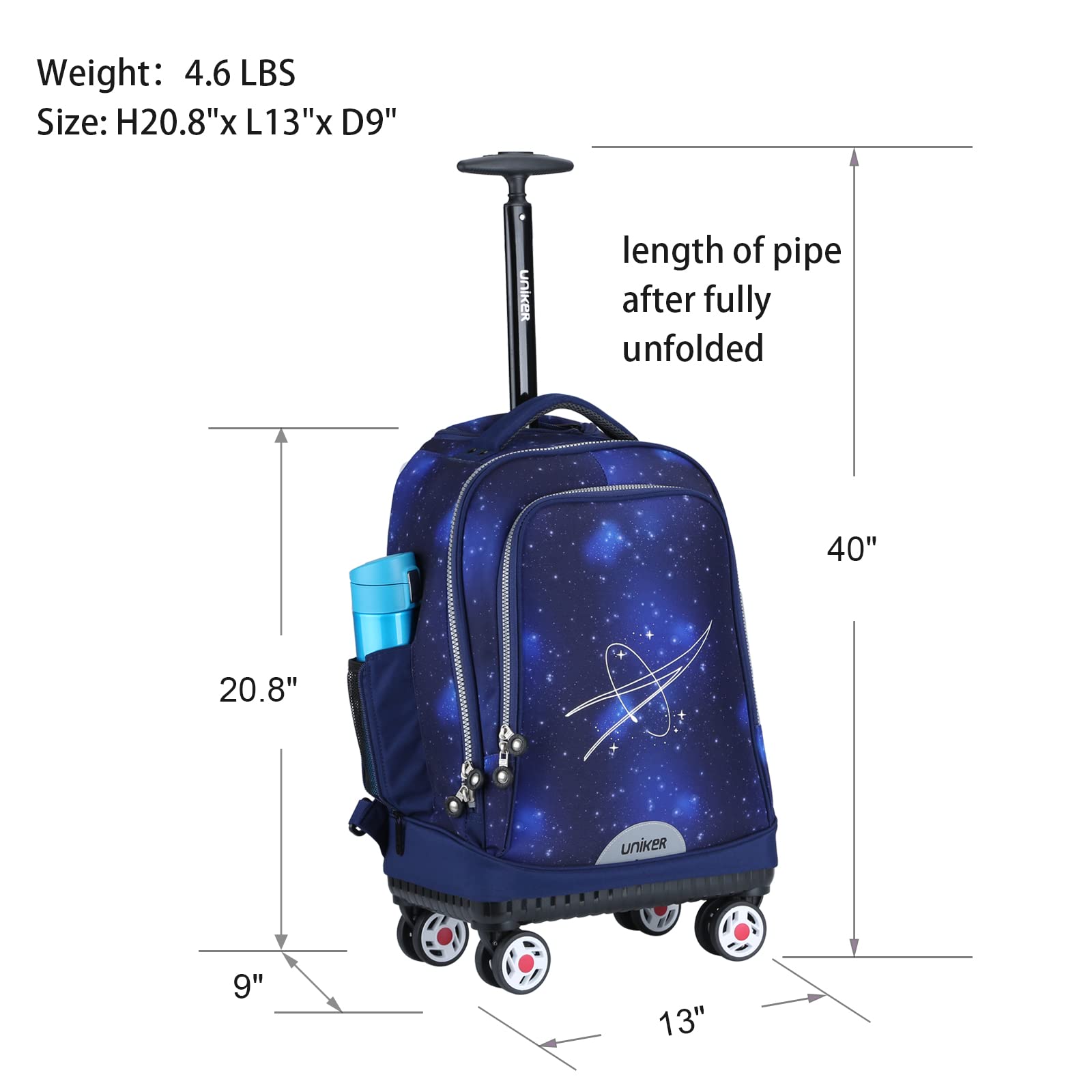 UNIKER Rolling Backpack,Softside Luggage with Spinner Wheels for Travel, Roller Bag with Wheels,Wheeled Backpack with Laptop Compartment Fit 15.6 Inch Laptop