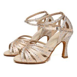 AOQUNFS Rhinestones Latin Dance Shoes Salsa Ballroom Practice Performance Dance Shoes for Women, L440,Beige-8.5-5059,US9.5