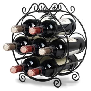 maypes 7-bottle countertop wine rack – 13x12x6.5 in., iron wire wine rack for countertop, bars, or storage cabinet – decorative tabletop wine rack for demi or standard bottles – wine storage