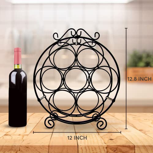 Maypes 7-Bottle Countertop Wine Rack – 13x12x6.5 in., Iron Wire Wine Rack for Countertop, Bars, or Storage Cabinet – Decorative Tabletop Wine Rack for Demi or Standard Bottles – Wine Storage