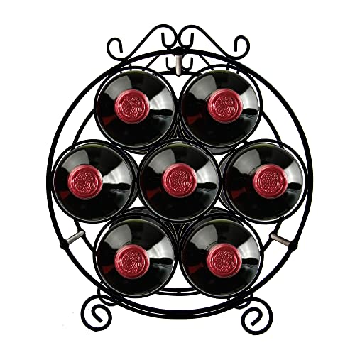 Maypes 7-Bottle Countertop Wine Rack – 13x12x6.5 in., Iron Wire Wine Rack for Countertop, Bars, or Storage Cabinet – Decorative Tabletop Wine Rack for Demi or Standard Bottles – Wine Storage