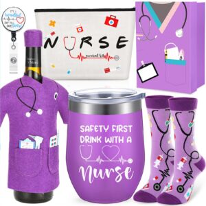 nurse gifts women nurse appreciation gift graduation for nurse gift practitioner nurse christmas gifts, badge, cosmetic bag, tumbler, scroll holder, socks, bag cup (purple, stylish style)
