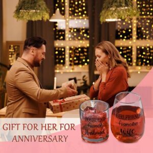 Modwnfy Husband Wife Whiskey Glass & Stemless Wine Glass Set of 2, Wedding Gift Bridal Shower Gift for Couples Newlyweds Bride & Broom Mr & Mrs on Valentine's Day Christmas Anniversary Bachelor Party