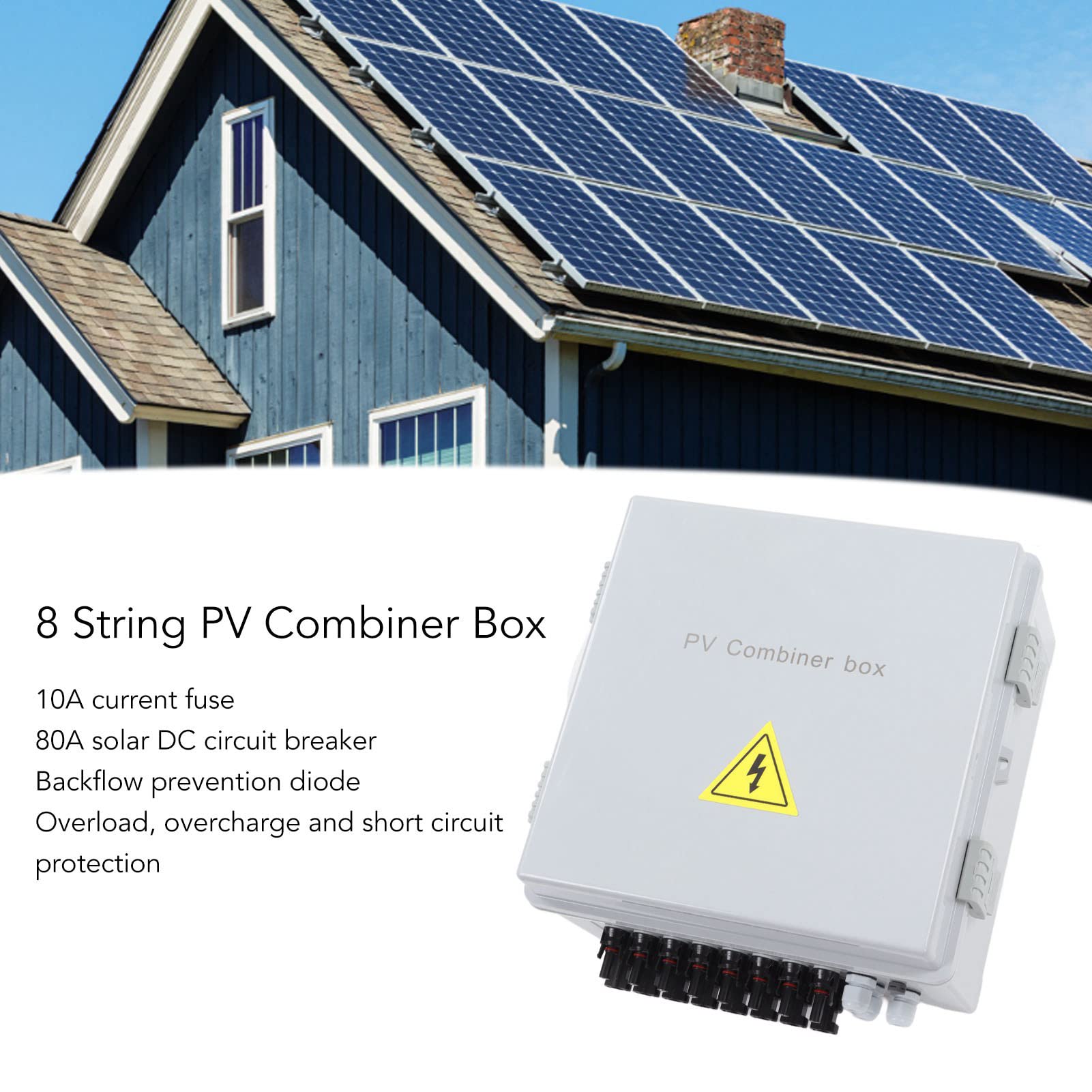 Focket 8 String PV Combiner Box, Waterproof Solar Combiner Box with 80A Circuit Breaker, 10A Rated Current , Arreste & Solar Connector for On/Off Grid Solar Panel System