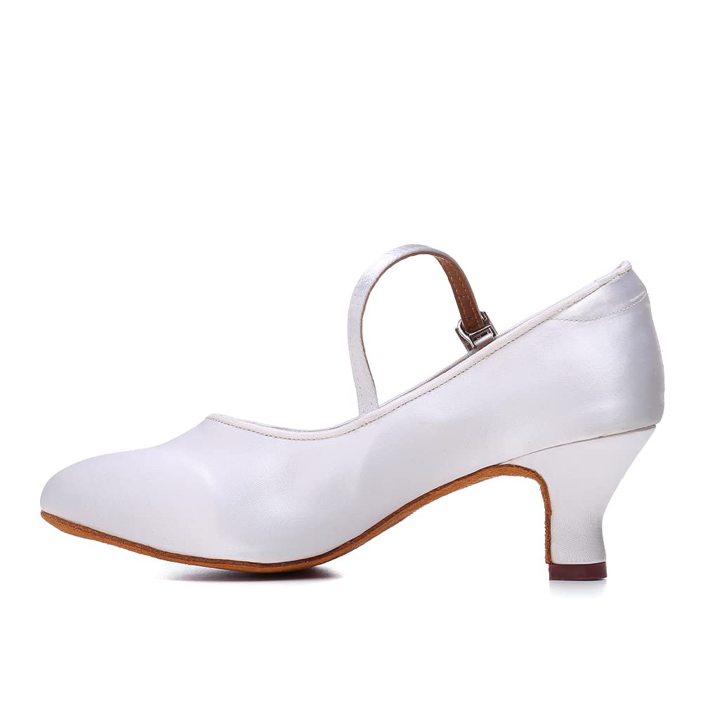 DKZSYIM Women's Latin Ballroom Dance Shoes Close Toe Character Modern Tango Salsa Performance Dancing Shoes,EM138-White-5,US 8