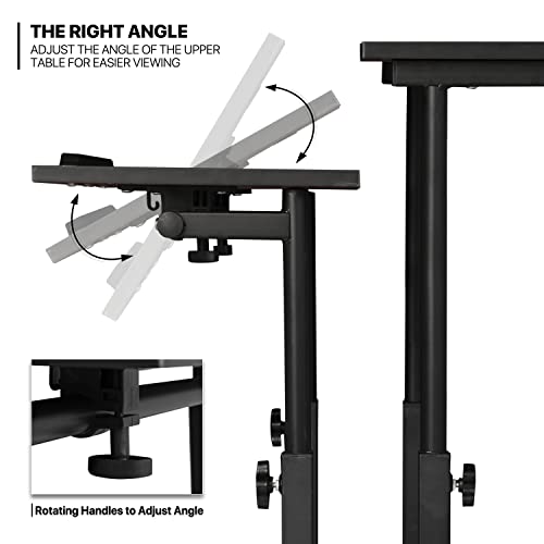 MoNiBloom Mobile Standing Desk Adjustable Height Workstation Rolling Presentation Cart Stand Up Laptop Table with Side Storage for Home Office Classroom with Wheels, Black