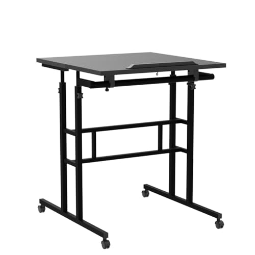 MoNiBloom Mobile Desk Workstation Height Adjustable Rolling Laptop Stand Table with Wheels for Home Office Laptop Cart, Computer Desk, Black