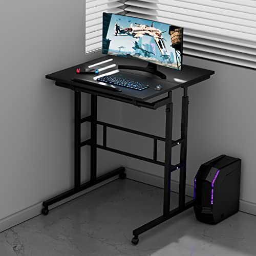 MoNiBloom Mobile Desk Workstation Height Adjustable Rolling Laptop Stand Table with Wheels for Home Office Laptop Cart, Computer Desk, Black