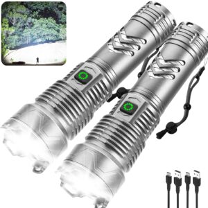 furold rechargeable led flashlights high lumens 2 pack 990,000 super bright powerful flash light,5 modes, ipx6 waterproof,handheld tactical flashlights for emergency camping hiking