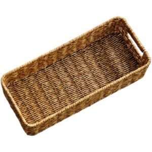 angoily small woven basket for storage natural wicker basket for organizing, wicker storage basket with handle for pantry, bedroom, living, shelves (13.95x6.09x3.54in)