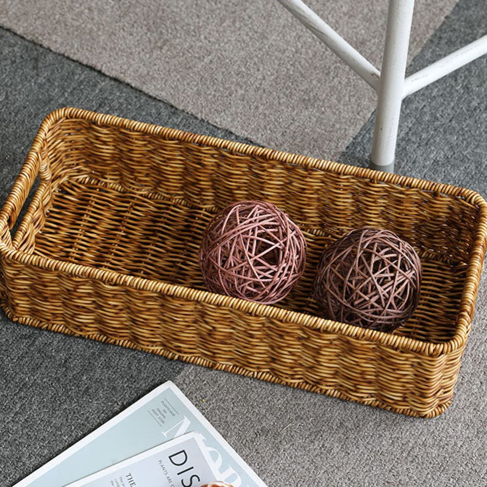 Angoily Small Woven Basket for Storage Natural Wicker Basket for Organizing, Wicker Storage Basket with Handle for Pantry, Bedroom, Living, Shelves (13.95X6.09X3.54in)