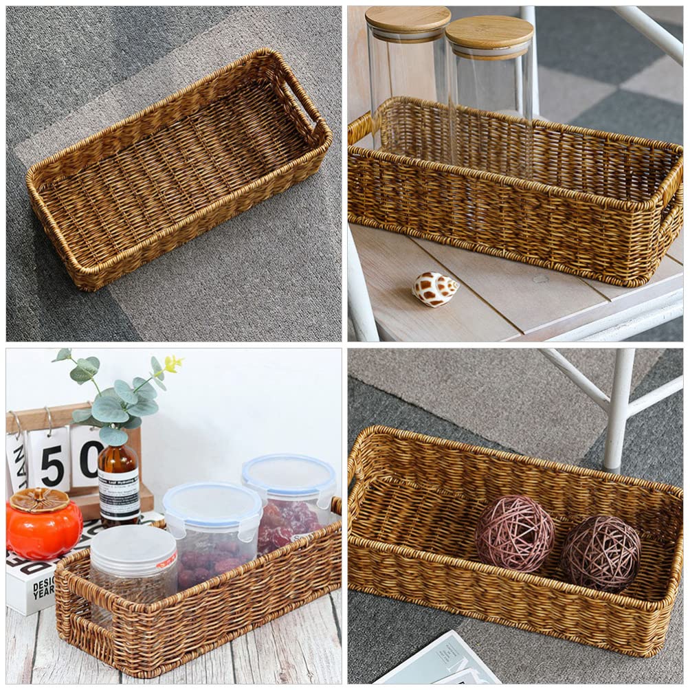 Angoily Small Woven Basket for Storage Natural Wicker Basket for Organizing, Wicker Storage Basket with Handle for Pantry, Bedroom, Living, Shelves (13.95X6.09X3.54in)