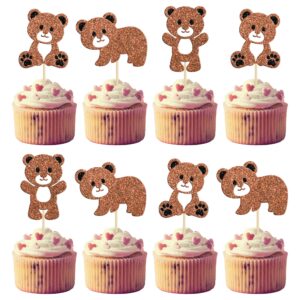 Gyufise 24Pcs Bear Baby Shower Birthday Party Decorations We Can Bearly Wait Cupcake Toppers Table Decoration Photo Booth Props Baby Shower Party Supplies Decorations